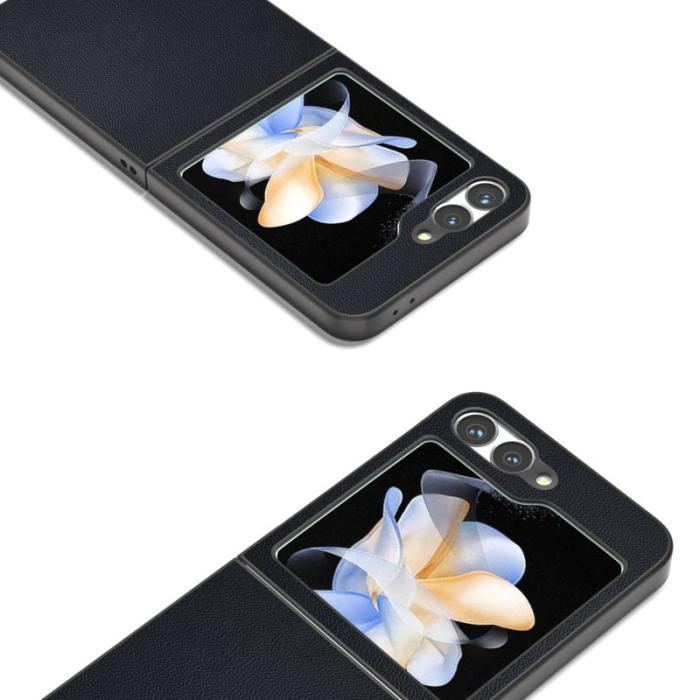 ABEEL - ABEEL Samsung Galaxy Z Flip7 FE 5G Skal Svart Kantskydd Läder Blå