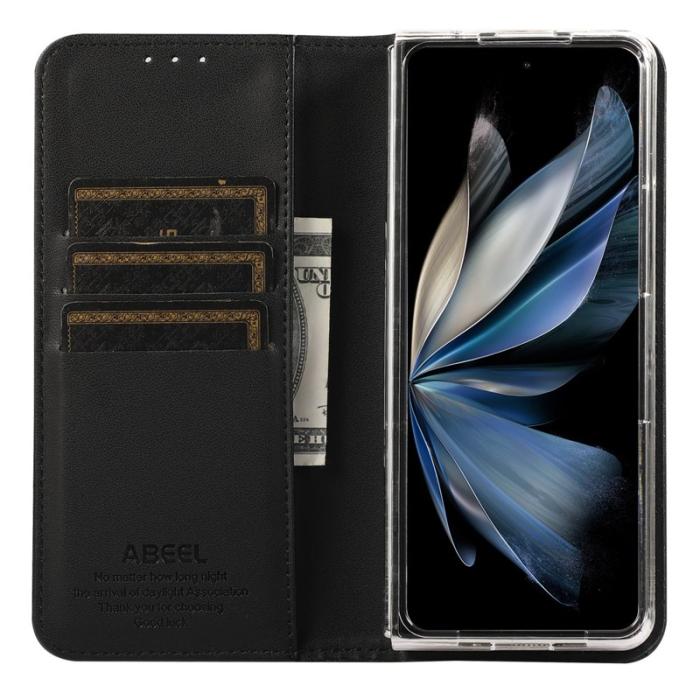 ABEEL - ABEEL Samsung Galaxy Z Fold5 5G Ställfodral Läder Svart
