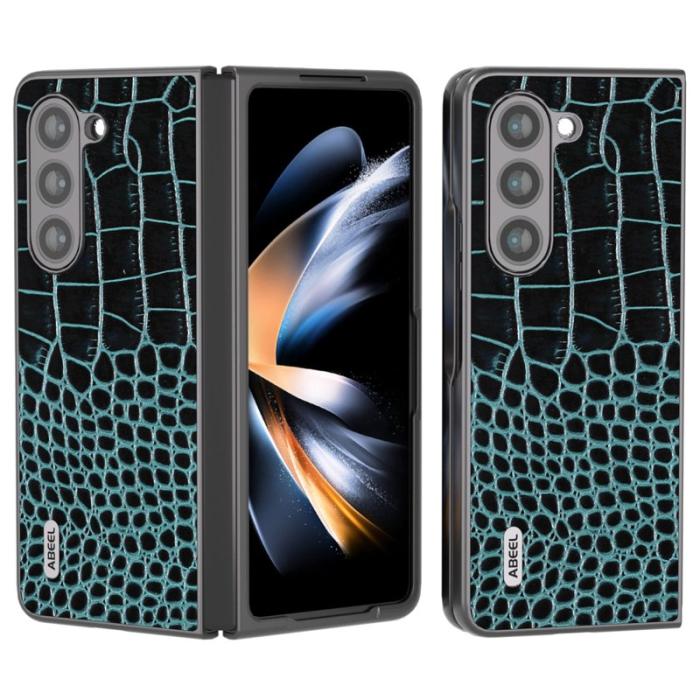 ABEEL - ABEEL Samsung Galaxy Z Fold5 Fodral i Läder Krokodil Blå
