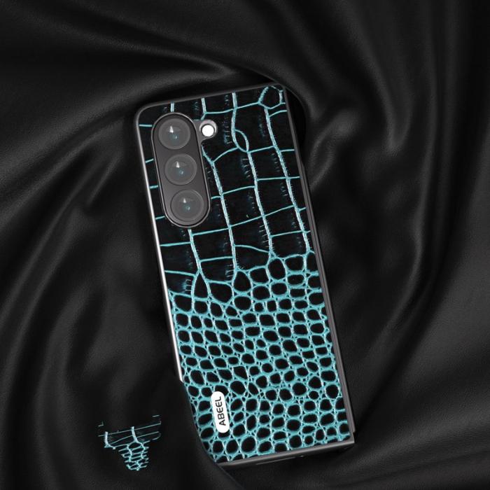 ABEEL - ABEEL Samsung Galaxy Z Fold5 Fodral i Läder Krokodil Blå