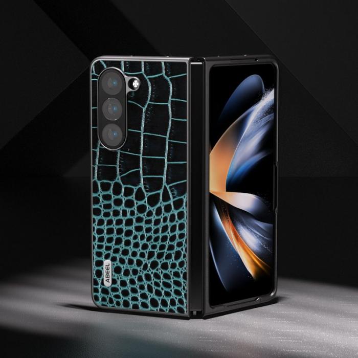 ABEEL - ABEEL Samsung Galaxy Z Fold5 Fodral i Läder Krokodil Blå