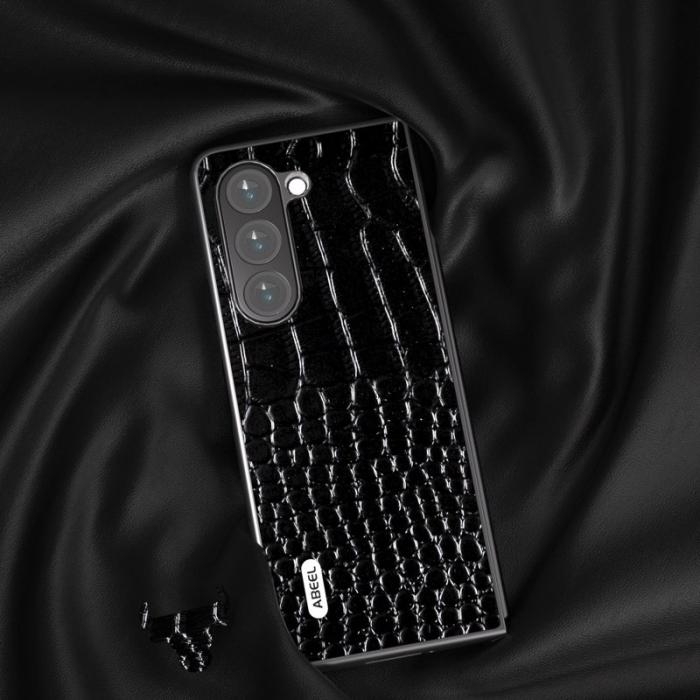 ABEEL - ABEEL Samsung Galaxy Z Fold5 Fodral Läder Krokodiltextur Svart