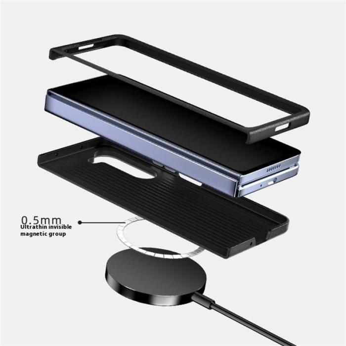 ABEEL - ABEEL Samsung Galaxy Z Fold5 Fodral PC + Aluminium + PU Läder - Textur 1