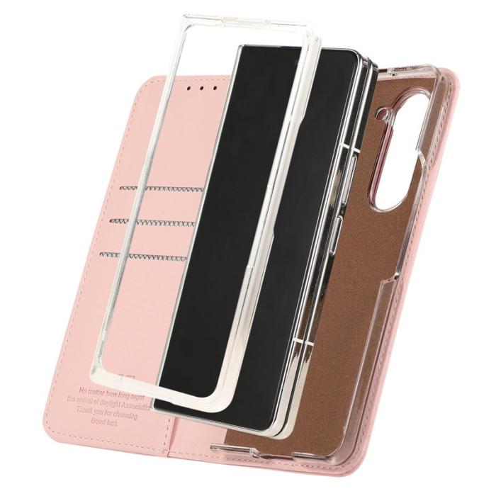 ABEEL - ABEEL Samsung Galaxy Z Fold5 Ställfodral RFID Läder - Rosa
