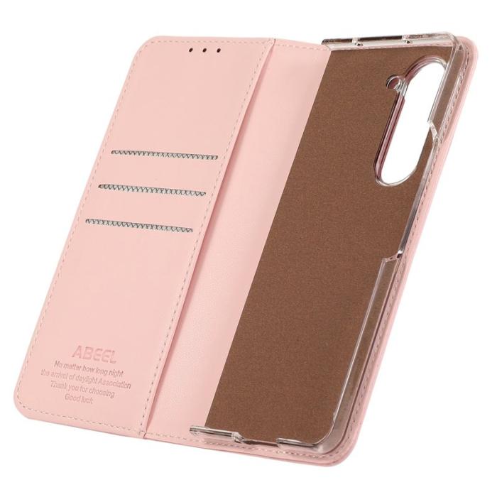 ABEEL - ABEEL Samsung Galaxy Z Fold5 Ställfodral RFID Läder - Rosa