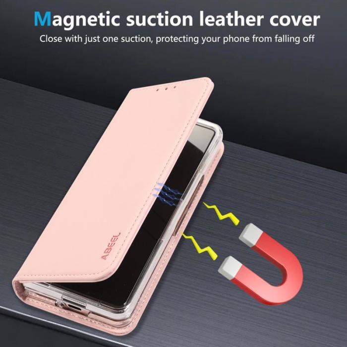 ABEEL - ABEEL Samsung Galaxy Z Fold5 Ställfodral RFID Läder - Rosa