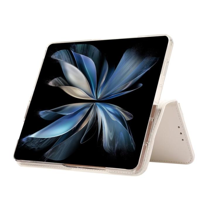 ABEEL - ABEEL Samsung Galaxy Z Fold5 Ställfodral RFID Läder Vit