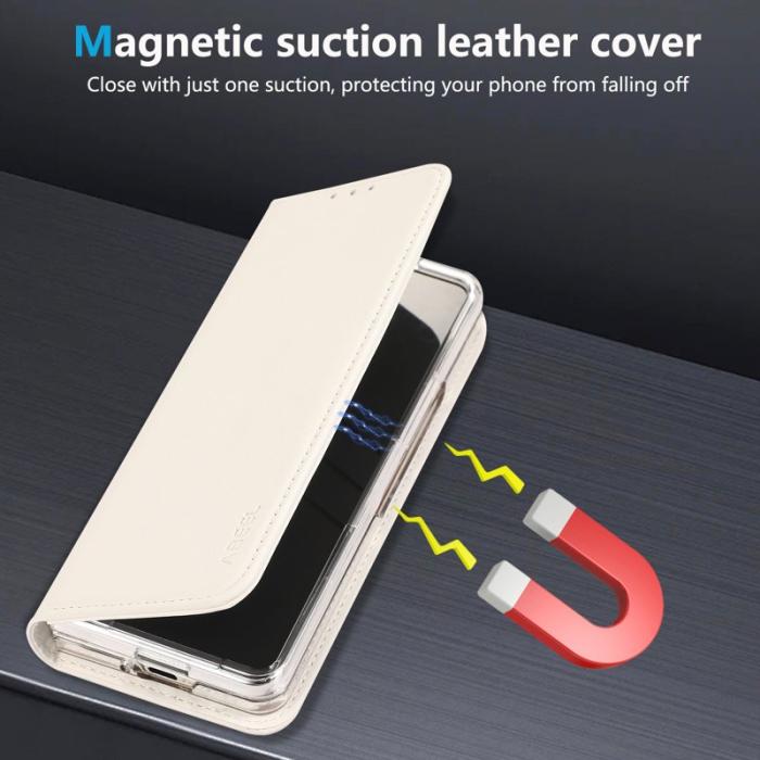 ABEEL - ABEEL Samsung Galaxy Z Fold5 Ställfodral RFID Läder Vit