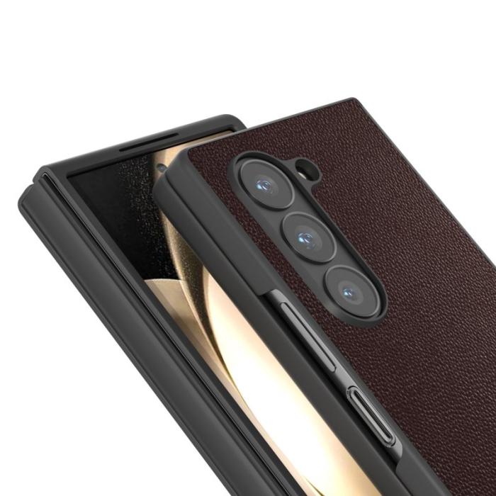 ABEEL - ABEEL Samsung Galaxy Z Fold6 5G Fodral Äkta Läder Svart Kantskydd - Kaffe