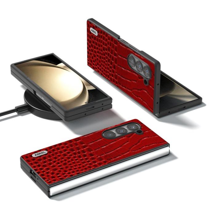 ABEEL - ABEEL Samsung Galaxy Z Fold6 5G Fodral Krokodil Läder Röd
