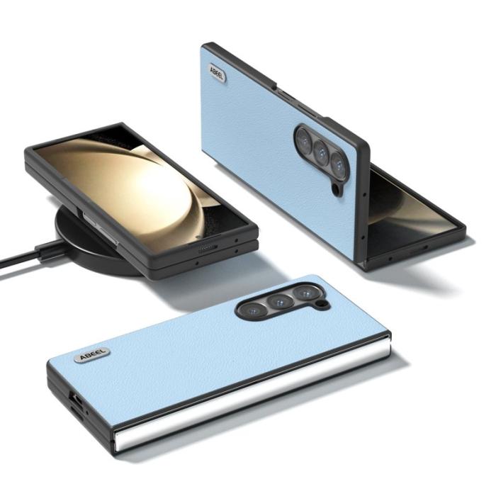 ABEEL - ABEEL Samsung Galaxy Z Fold6 5G Skal Äkta Läder Blå