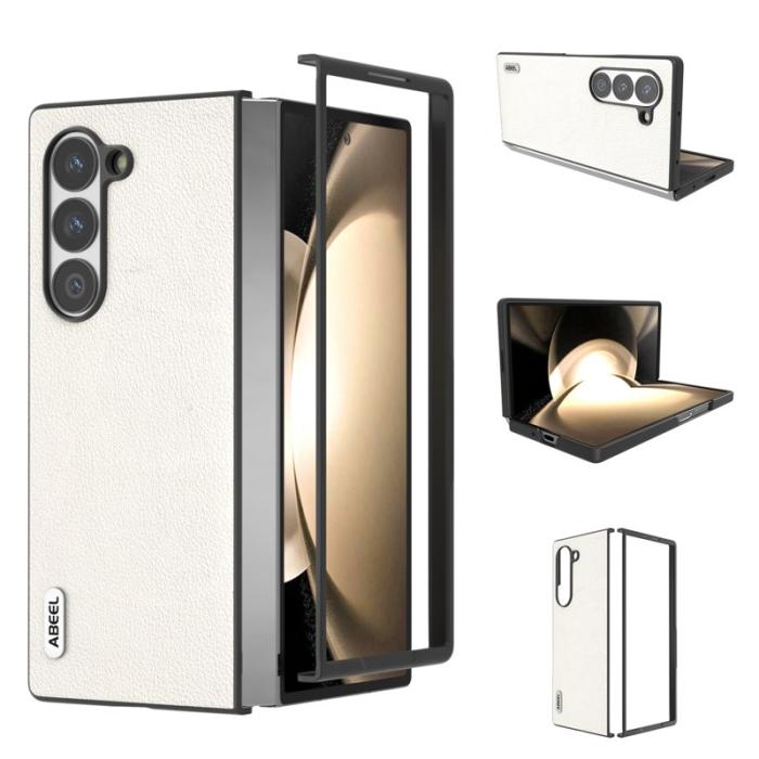 ABEEL - ABEEL Samsung Galaxy Z Fold6 5G Skal Äkta Läder Grå Vit