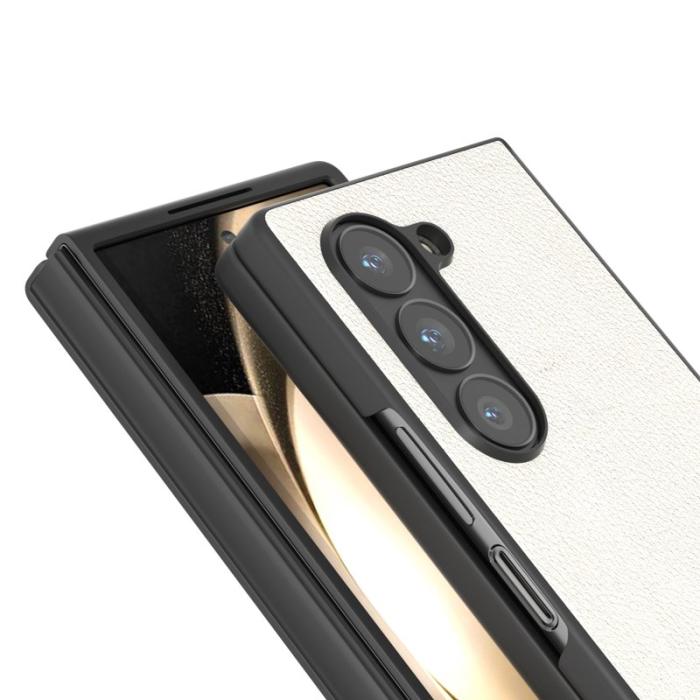 ABEEL - ABEEL Samsung Galaxy Z Fold6 5G Skal Äkta Läder Grå Vit