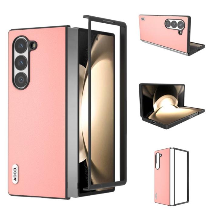 ABEEL - ABEEL Samsung Galaxy Z Fold6 5G Skal Äkta Läder Hård PC - Rosa