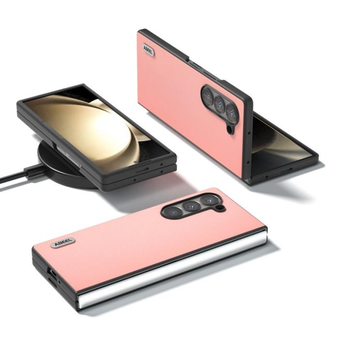 ABEEL - ABEEL Samsung Galaxy Z Fold6 5G Skal Äkta Läder Hård PC - Rosa
