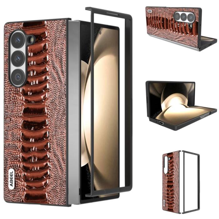 ABEEL - ABEEL Samsung Galaxy Z Fold6 5G Skal Äkta Läder Krokodil - Kaffe