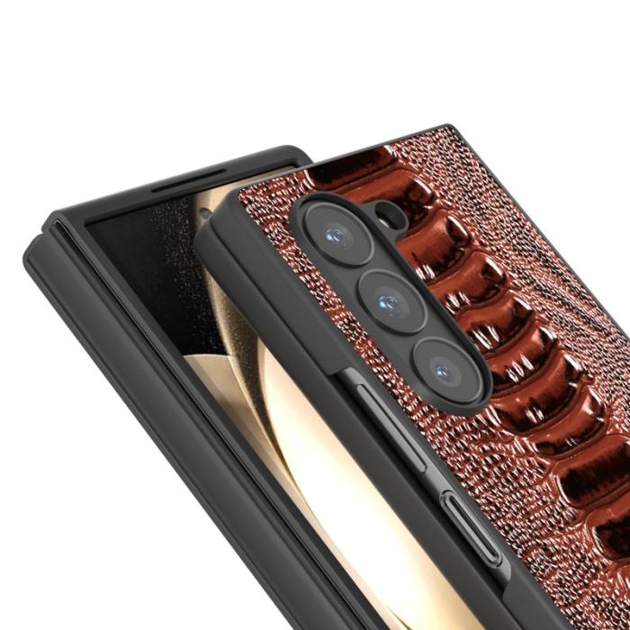 ABEEL - ABEEL Samsung Galaxy Z Fold6 5G Skal Äkta Läder Krokodil - Kaffe