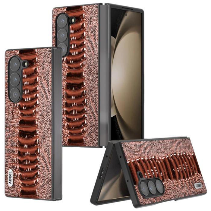 ABEEL - ABEEL Samsung Galaxy Z Fold6 5G Skal Äkta Läder Krokodil - Kaffe