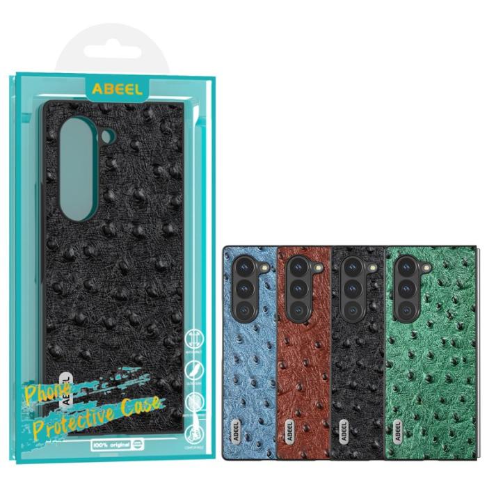 ABEEL - ABEEL Samsung Galaxy Z Fold6 5G Mobilskal Äkta Läder Ostrich Blå