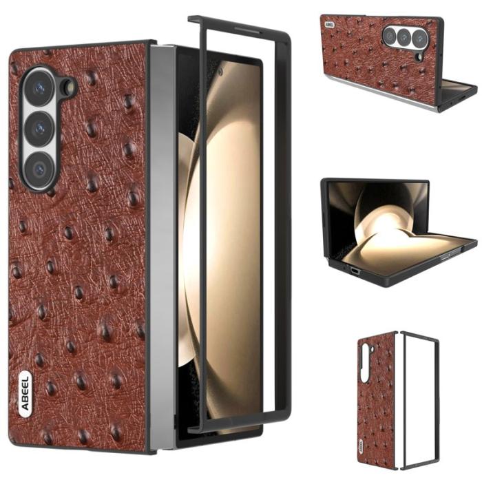 ABEEL - ABEEL Samsung Galaxy Z Fold6 5G Mobilskal Äkta Läder Ostrich - Brun
