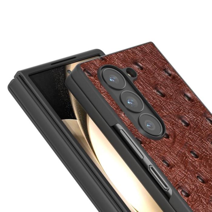 ABEEL - ABEEL Samsung Galaxy Z Fold6 5G Mobilskal Äkta Läder Ostrich - Brun