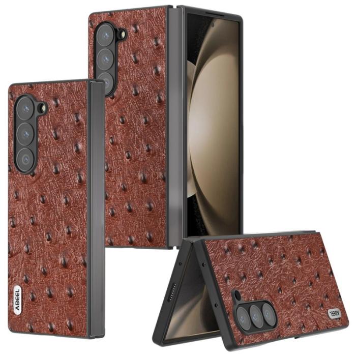 ABEEL - ABEEL Samsung Galaxy Z Fold6 5G Mobilskal Äkta Läder Ostrich - Brun