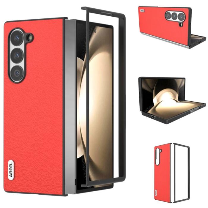 ABEEL - ABEEL Samsung Galaxy Z Fold6 5G Skal Äkta Läder + PC Röd