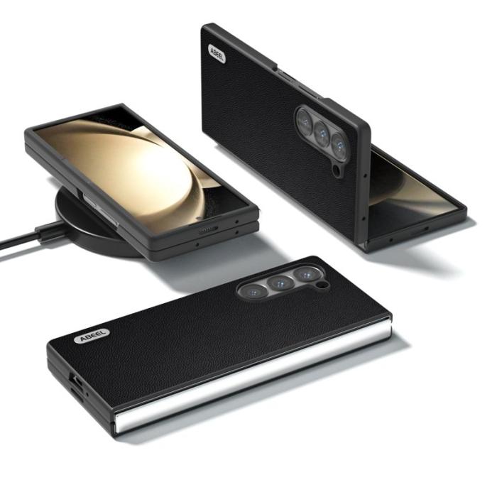ABEEL - ABEEL Samsung Galaxy Z Fold6 5G Skal Äkta Läder Svart Kantskydd