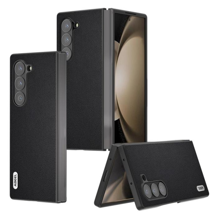 ABEEL - ABEEL Samsung Galaxy Z Fold6 5G Skal Äkta Läder Svart Kantskydd