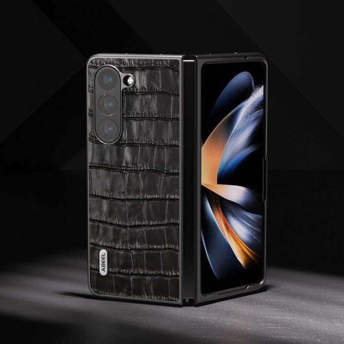 ABEEL - ABEEL Samsung Galaxy Z Fold6 5G Skal Crocodile Läder Svart