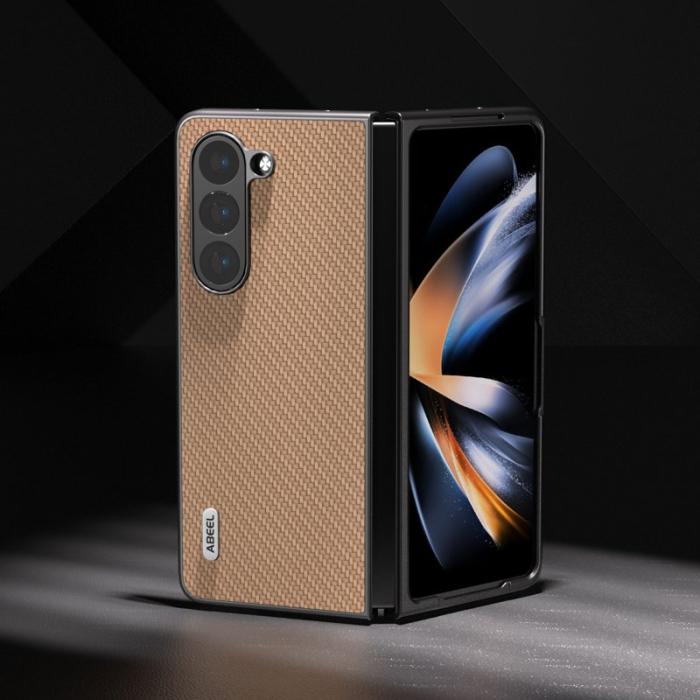 ABEEL - ABEEL Samsung Galaxy Z Fold6 5G Mobilskal Kolfiber Textur Gul