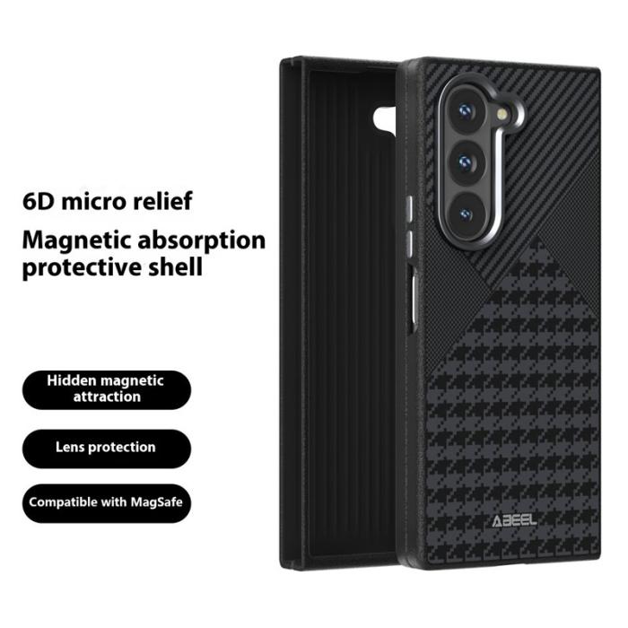 ABEEL - ABEEL Samsung Galaxy Z Fold6 5G Mobilskal MagSafe Läder Svart