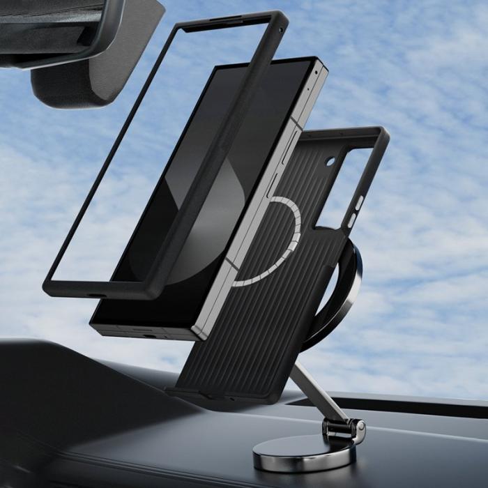 ABEEL - ABEEL Samsung Galaxy Z Fold6 5G Mobilskal MagSafe Läder Svart