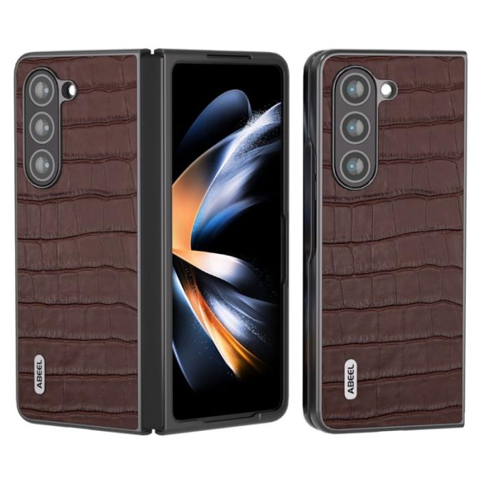 ABEEL - ABEEL Samsung Galaxy Z Fold6 Fodral Äkta Läder Krokodil - Brun