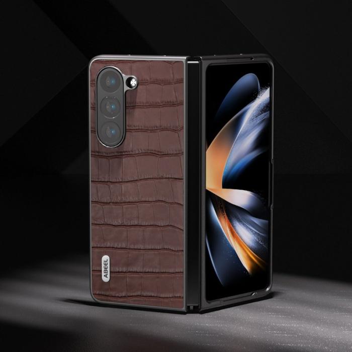 ABEEL - ABEEL Samsung Galaxy Z Fold6 Fodral Äkta Läder Krokodil - Brun