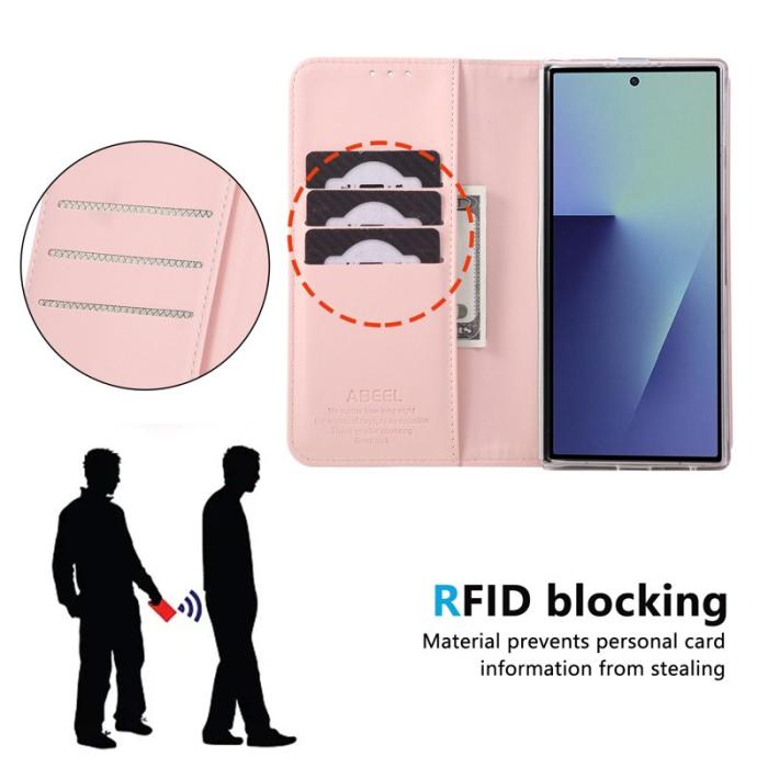 ABEEL - ABEEL Samsung Galaxy Z Fold7 5G Fodral RFID Blocker Läder Rosa