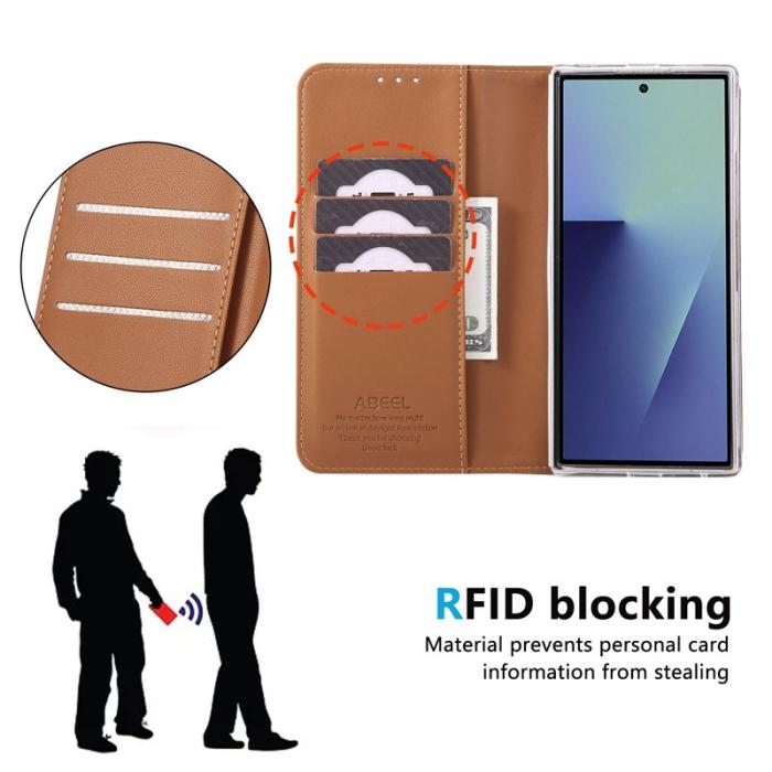 ABEEL - ABEEL Samsung Galaxy Z Fold7 Fodral RFID Blocker Läder - Brun