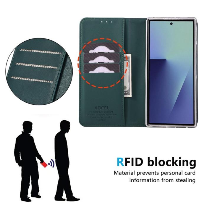 ABEEL - ABEEL Samsung Galaxy Z Fold7 Fodral RFID Blocker Läder Grön