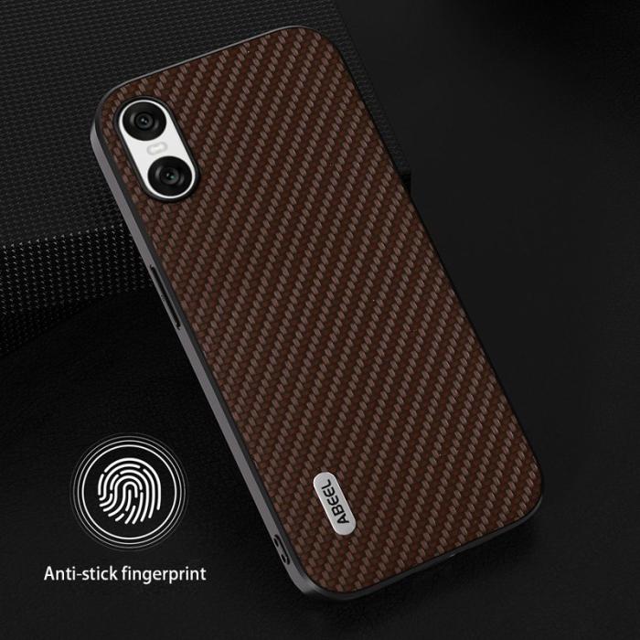 ABEEL - ABEEL Sony Xperia 10 VI Skal Läder+PC+TPU Kolfiber Brun