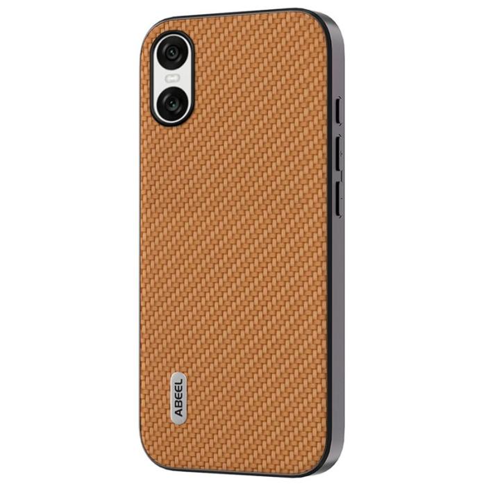 ABEEL - ABEEL Sony Xperia 10 VI Skal Läder+PC+TPU Kolfiber - Ljusbrun