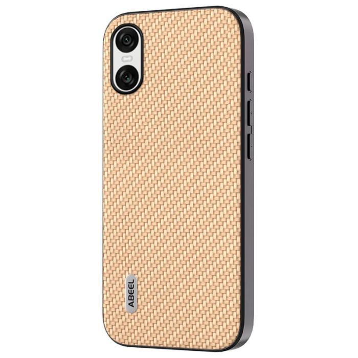 ABEEL - ABEEL Sony Xperia 10 VI Skal Läder+PC+TPU Kolfiber Ljusgul