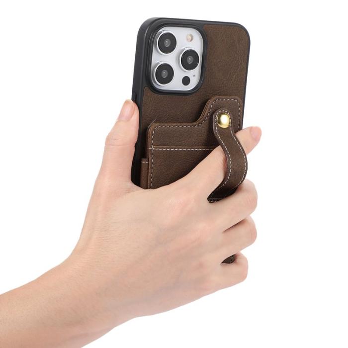 ABEEL - ABEEL Style 01 iPhone 14 Pro Kickstand Skal Khaki PU Läder