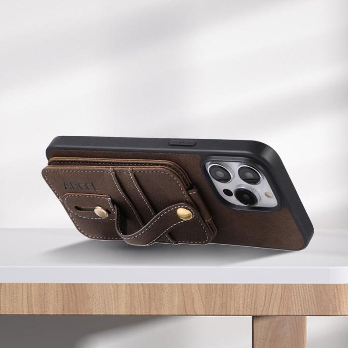 ABEEL - ABEEL Style 02 iPhone 14 Pro Skal Kickstand Khaki PU Läder