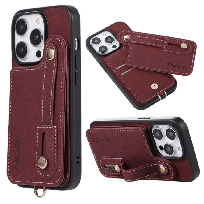 ABEEL - ABEEL Style 03 Fodral i PU-läder för iPhone 15 Pro Max - Purplish Red