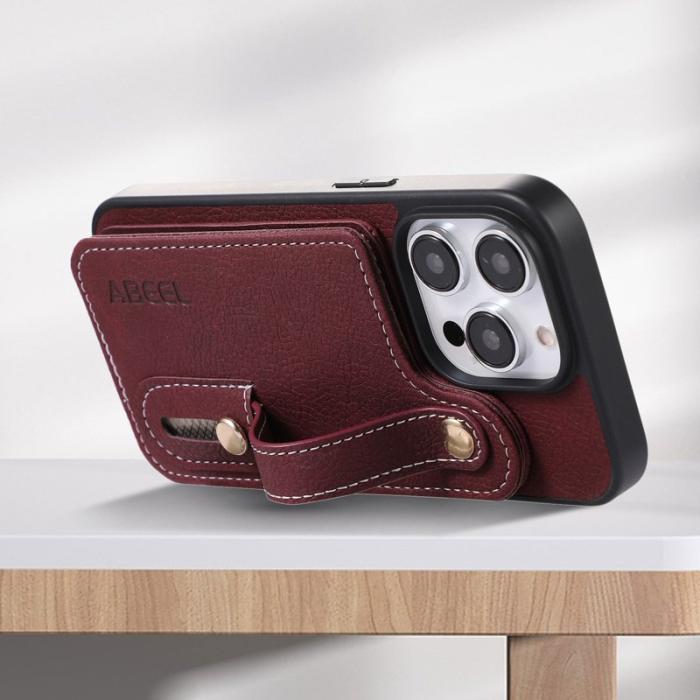 ABEEL - ABEEL Style 03 iPhone 14 Pro Max Skal PU Läder Purplish Red