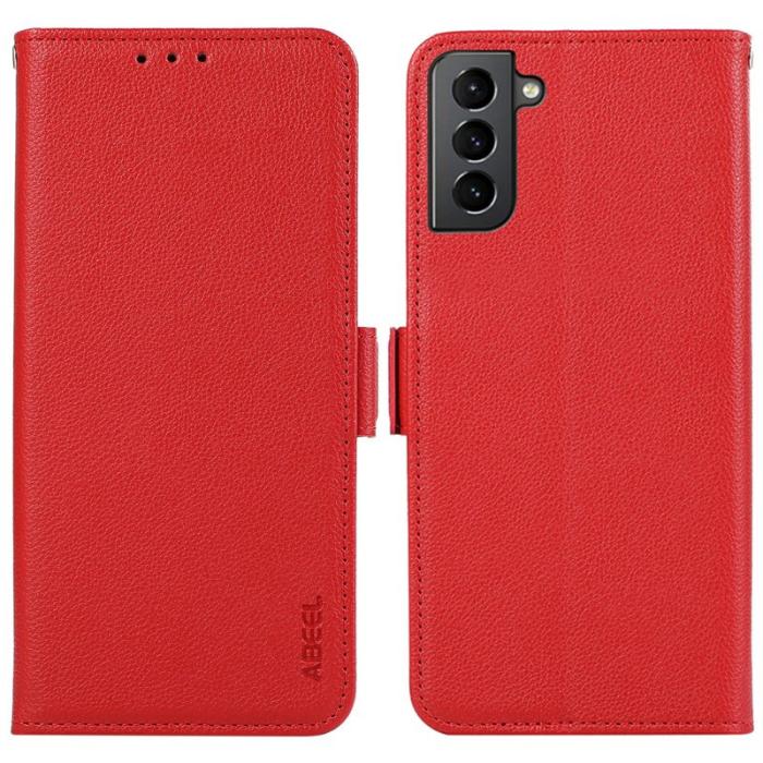 ABEEL - ABEEL Wallet Case för Samsung Galaxy S21 5G - Röd PU Läder