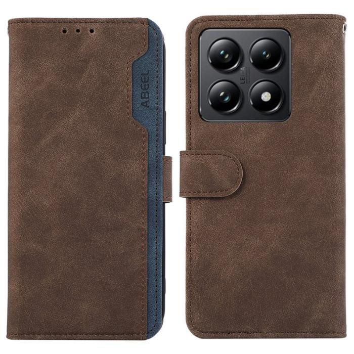 ABEEL - ABEEL Xiaomi 14T Fodral Färgsplicing Läder Flip RFID Skydd - Brun