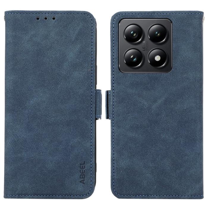 ABEEL - ABEEL Xiaomi 14T Pro Skal PU Läder Folio Ställ Blå