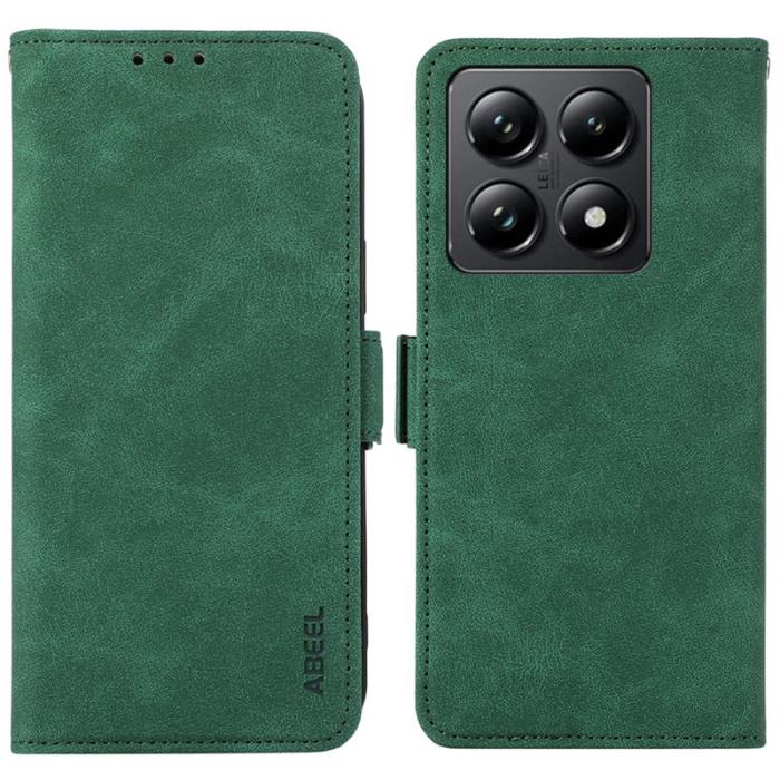ABEEL - ABEEL Xiaomi 14T Pro Skal PU Läder Folio Ställ Grön