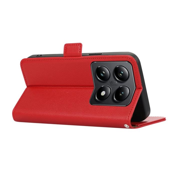ABEEL - ABEEL Xiaomi 14T Skal Litchi Textur Läder RFID Blocker Röd